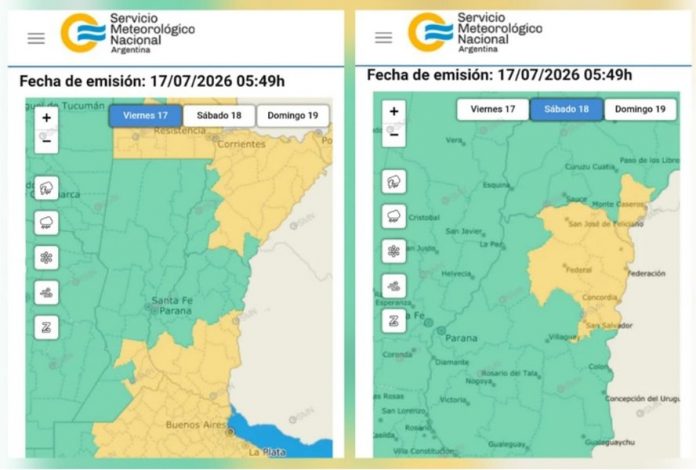 Alerta amarilla en Entre Ríos: tormentas y hasta 40 mm de lluvia