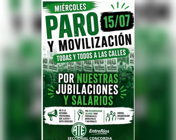ATE Concordia va al paro este miércoles contra la reforma jubilatoria