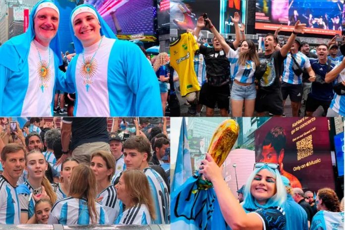 Miles de argentinos coparon Times Square antes de la final del Mundial