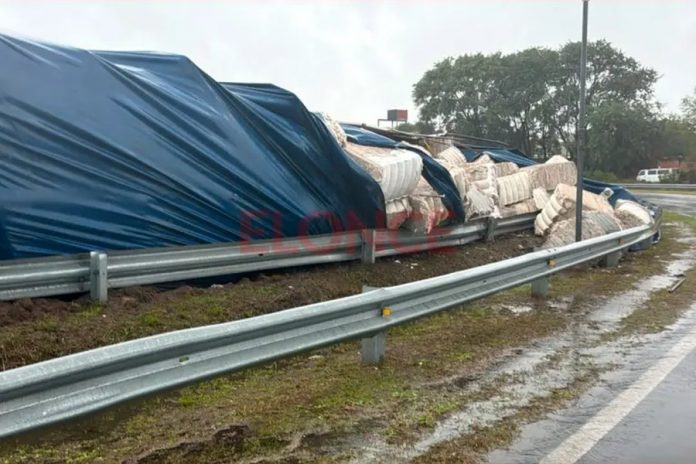 Volcó un camión en el Acceso Norte de Paraná y desparramó su carga