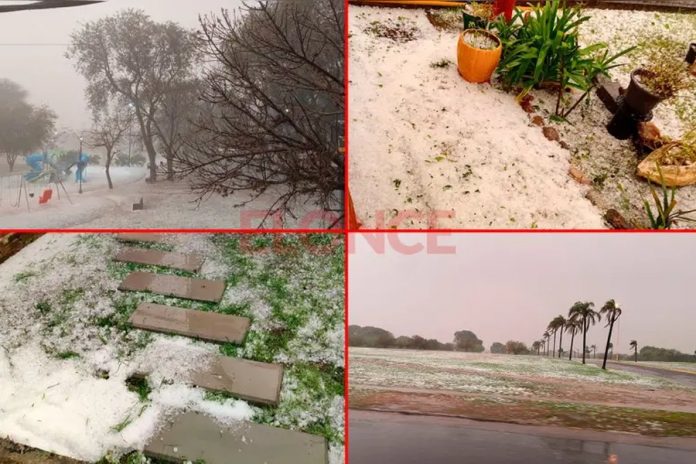 Granizo en Paraná: calles y patios quedaron cubiertos de blanco