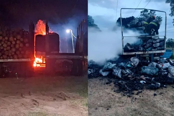 Incendio en Colonia Ayuí: un semirremolque con carbón se prendió fuego